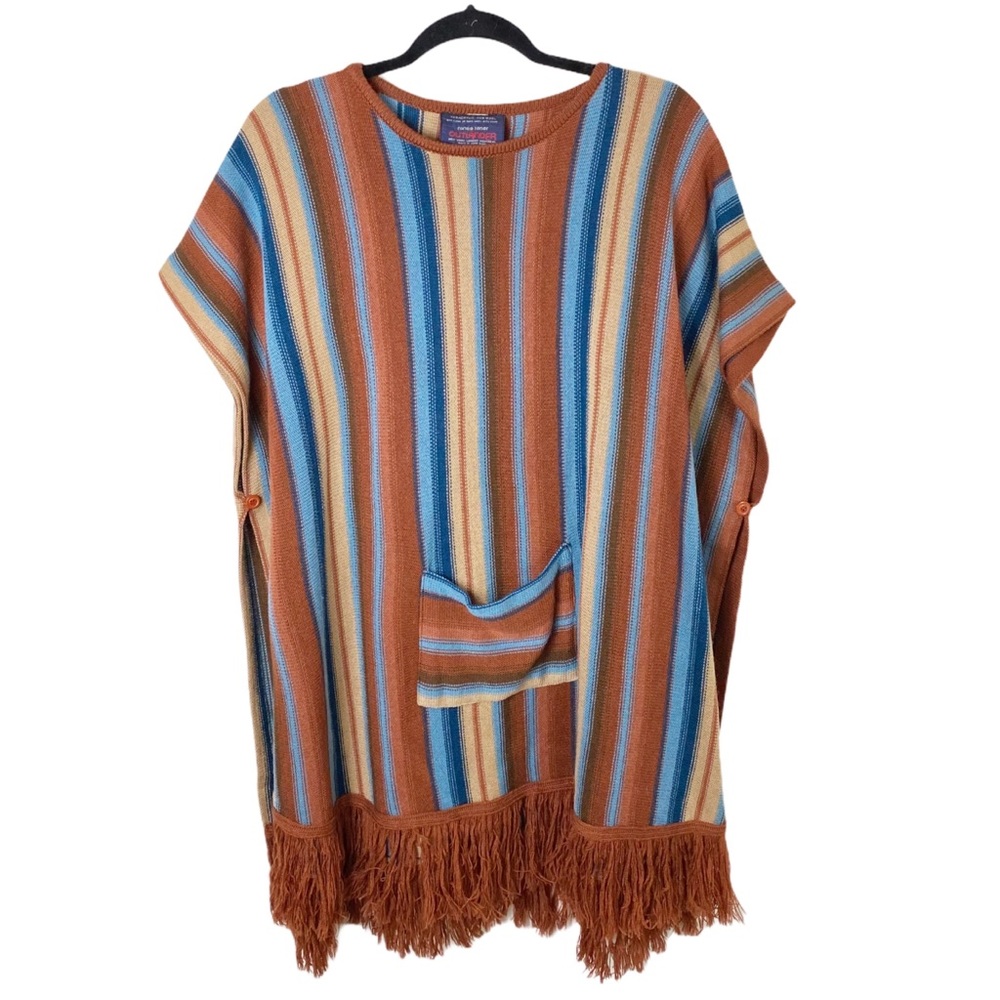 Vintage Wool Blend Striped Southwestern Poncho